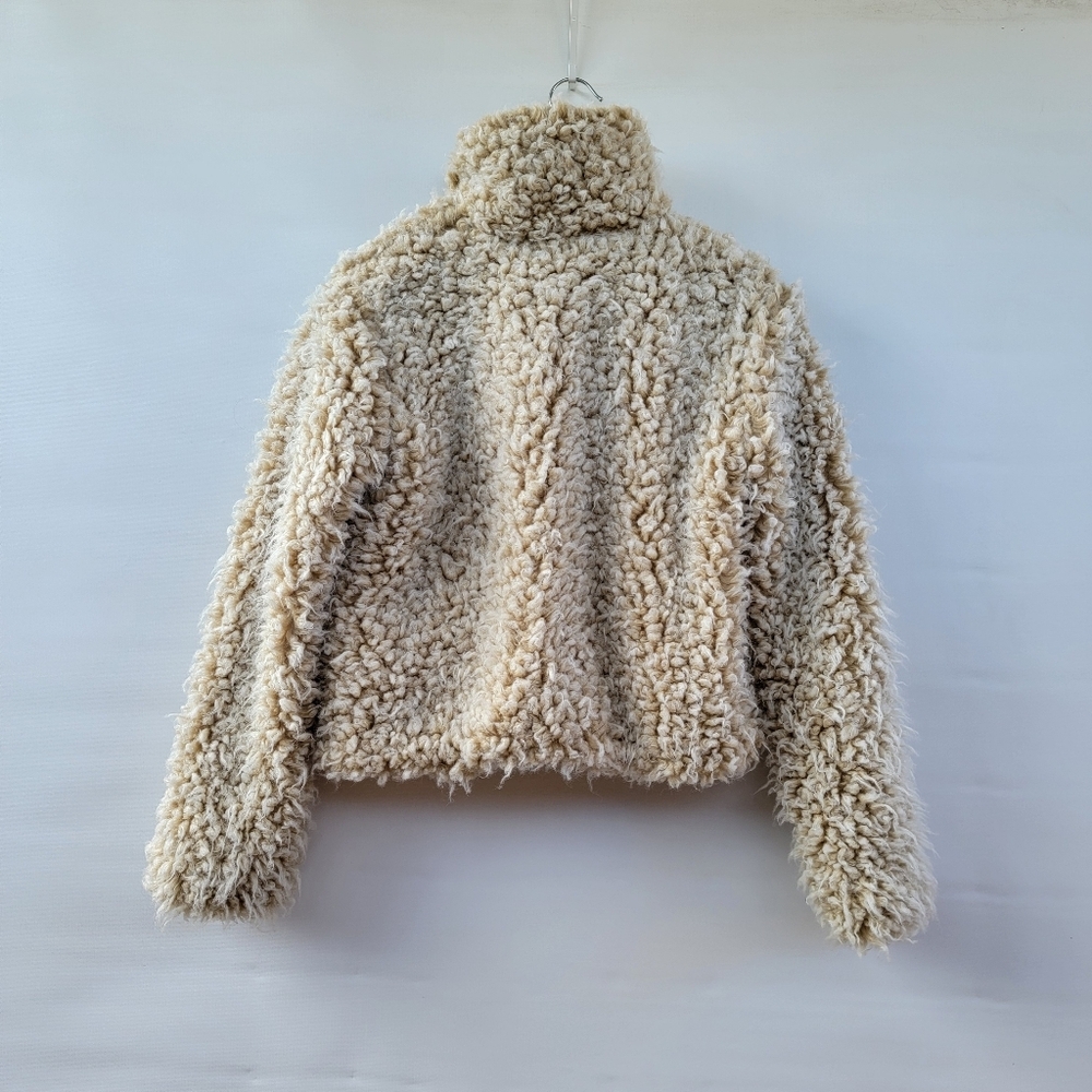 Anthropologie Brenna Shaggy Faux Fur Coat Size Small Boho Toggle Beige Taupe - Picture 13 of 15